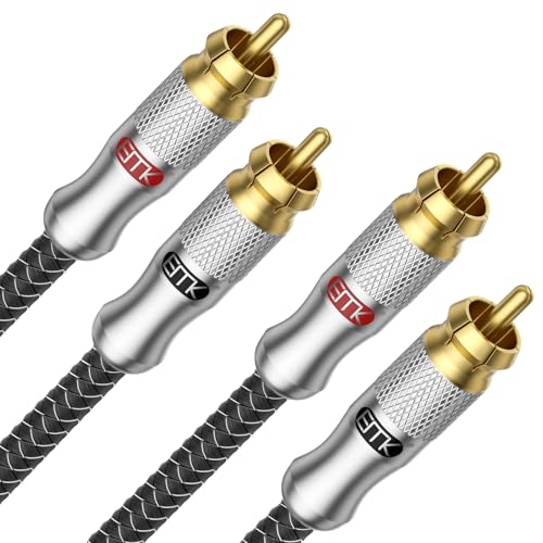 EMK 5Ft/1.5M RCA Cable - Shielded Braided 2Male-to-2Male Audio Cord for Home Theater & Hi-Fi Systems - Silver RCA Audio Stereo Subwoofer Cable - color: 2 Male to 2 Male Silver, size: 5 Ft/1.5M, style: 2RCA to 2RCA