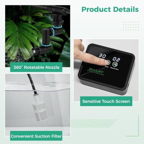 Smart Reptile Mist System with Timer, Auto Misting Nozzles for Vivarium & Tank