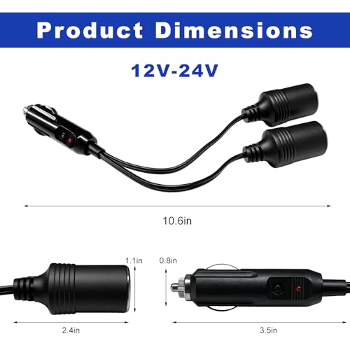Double Cigarette Lighter Adapter, 12V 24V 1 to 2 Vehicle Power Charger Port Adapters, Universal 2-Socket Cigarette Lighter Splitter Extension Cords, Car Accessories