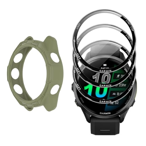 Watch Screen Protector for Garmin Forerunner 570 47mm and protective Case - color: Green