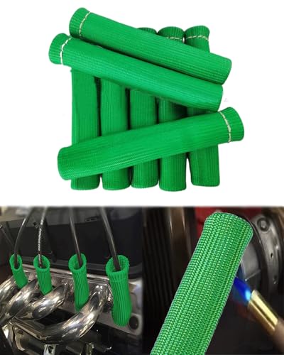8 PCS 2500° Spark Plug Wire Boots Protector, 6 Inch Green Spark Plug Heat Shield Sleeve Replacement for LS1 LS2 SBC BBC 350 454 Engines, Thermal Protection Cover for Car Truck Engine Bay Dress Up - color: Green