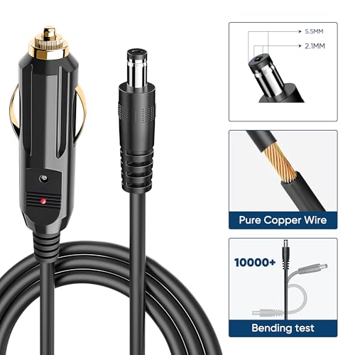 DC 5.5x2.1mm Car Cigarette Lighter Power Cord,6.5ft 12V-24V Car Charger