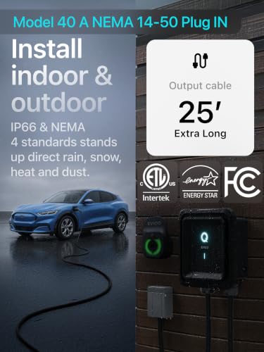 EVIQO Level 2 EV Charger J1772 40A NEMA 14-50 - 240V Wall Charging Station - size: 40