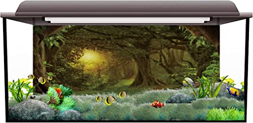 AWERT 48x24 inches Psychedelic Forest Terrarium Background Dim Old Trees Woodland Reptile Habitat Background Green Rainforest Aquarium Background Vinyl Background - size: 48x24in/120x60cm