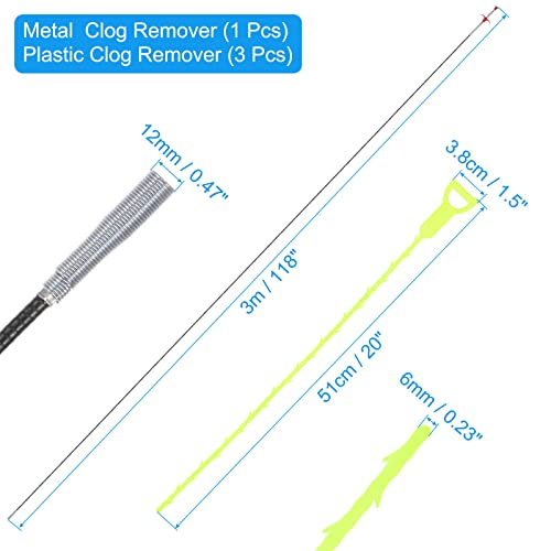 uxcell 3pcs 20 Inch Drain Hair Clog Remover Tool PP & 120 Inch Drain Cleaner Tool Sticks Stainless Steel Sewer Cleaning Hook Unclog Sink Unclogger for Toilet Bathtub Sewer, Green - color: Green, size: 120 Inch