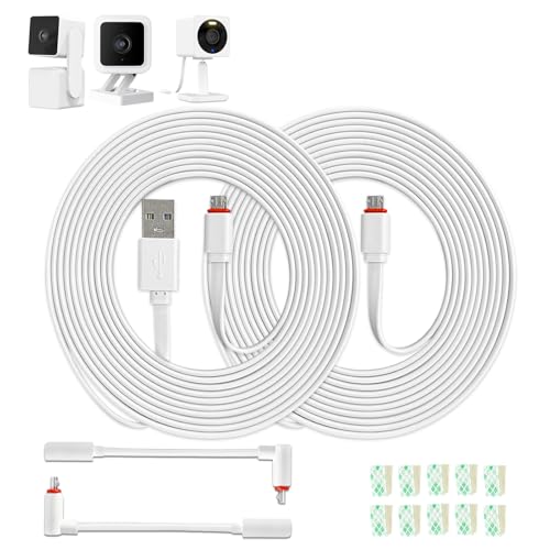 10FT Extension Cable with L-Shaped Adapter for Wyze Cam, 2 Pack - style: 10 FT White