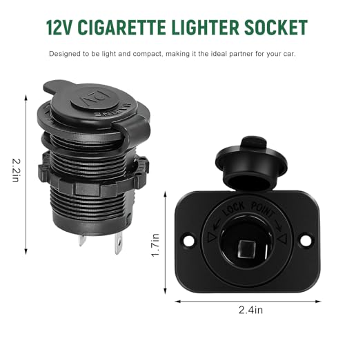 2 PCS 12V Cigarette Lighter Socket, DC Waterproof Power Outlet Socket with Fuse Wires, Cigarette Lighter Female Connectors Replacement for Car Marine Boat Motorcycle ATV RV - color: 2 PCS