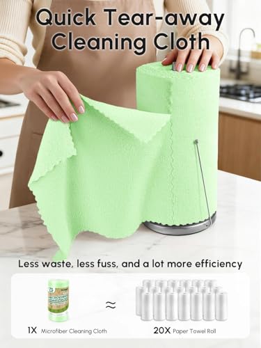 Microfiber Cleaning Cloths Roll 75 Pack 12x12 Inch Lint Free - color: Green