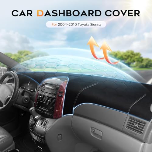 CARTIST Dash Cover for 2004-2010 Toyota Sienna Accessories,Anti-Glare Non-Slip UV Protection Dashboard Cover Mat,Premium Interior Pad - color: 1)04-10 Sienna (Black)