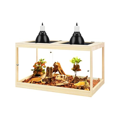 PROLEE Reptile Tank, 31 Gallon Beard Dragon Tank, Tempered Glass Reptile Encloure and Snake Tank with Locking Design for Lizard,Gecko,Chameleon (24"X15.5"X15.5",Oak) - color: Oak, size: 31 Gallon (24x15.5x15.5 Inch)