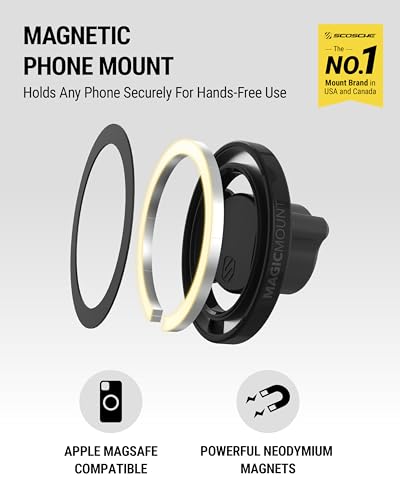 Scosche SMS1CD MagSafe CD Slot Phone Mount, Adjustable Magnetic Cell Phone Holder for Car CD Player, Compatible with iPhone 16 15 14 13 12 Pro Max Mini Plus, Mag Safe Case & More with MagSafe Ring - size: 1 Pack, style: CD Slot