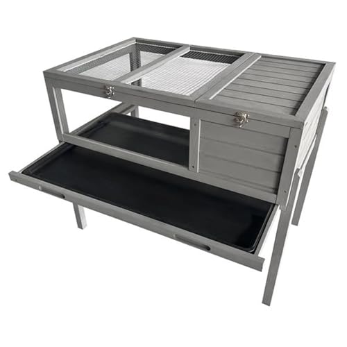 Turtle Habitat, Wooden Turtle House with Removable Legs, Small Animal Reptile cage, pet Supplies, Indoor and Outdoor use, Gray
