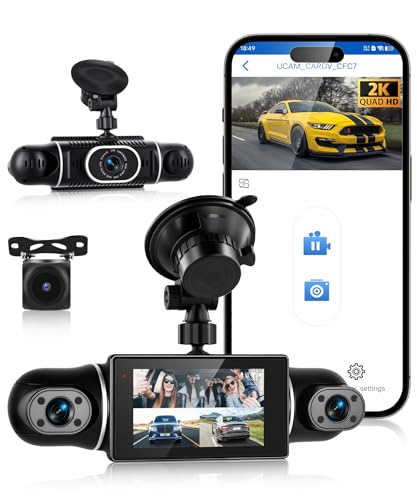 4-Channel Dash Cam 2K Front+1080P Rear & Interior Cameras - WiFi App Control, 360° Coverage, Night Vision, Loop Recording, G-Sensor, 24H Parking Mode