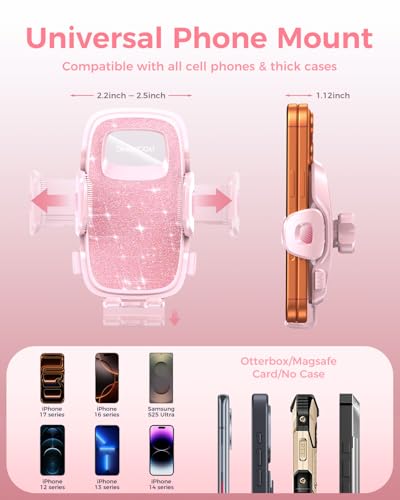 Upgraded Phone Holders for Your Car with New Metal Hook Clip,Vent Car Mount - color: Pink