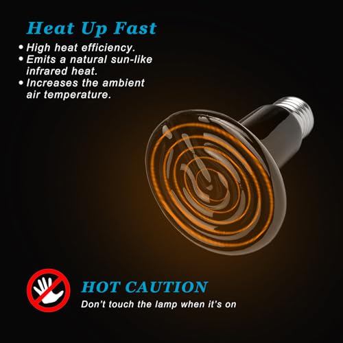 DOMICA 100W 2Pack Reptile Heat Bulb, Beared Dragon Ceramic Heat Emitter, E26 No Light Emitting Heating Light Bulbs for Turtle, Lizard, Snake, Amphibians, Pet Brooder Coop Chicken (100W-Medium Tank) - color: 100w-medium Tank