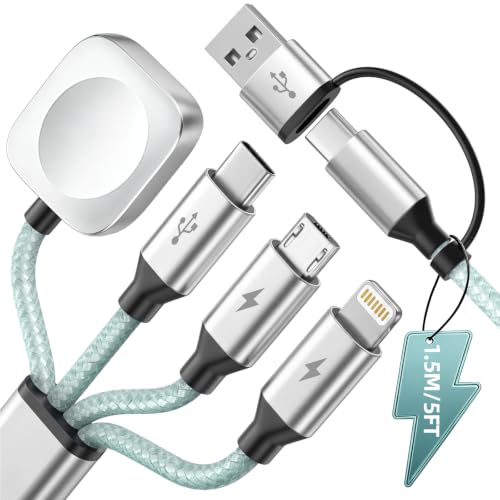 Travel Essentials for iPhone Watch Charger, 4-in-2 Multi Charging Cable 5F - color: Tender Green, size: 1PCS&5FT