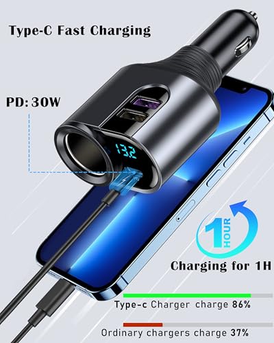 LIHAN USB C Fast Car Charger, 12V/24V Cigarette Lighter Socket Splitter