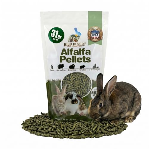 High Desert Delight Alfalfa Pellets, Protein Rich Small Animal Food for Young Rabbits Guinea Pigs and Small Pets, Natural Fiber Alfalfa Hay Pellets for Digestive Health, Fresh Hand Packed 31 oz Bag - size: 2 Pound (Pack of 1)