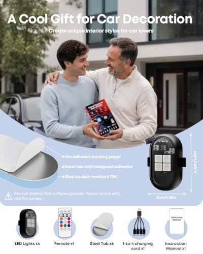 Wireless Magnetic Car Interior LED Lights, RGB Ambient Lighting with Remote