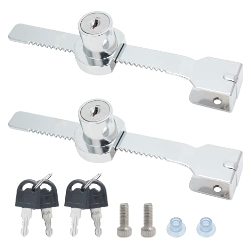 2 Pack Sliding Glass Door Lock Showcase Display Case Lock, Ratchet Lock Reptile Cage Lock and Key, Vivarium Lock for Drawer Cabinet, Fit Thickness 0.08-0.27 Inch / 2-6mm, Keyed Alike - size: 5.56 inch / 141mm