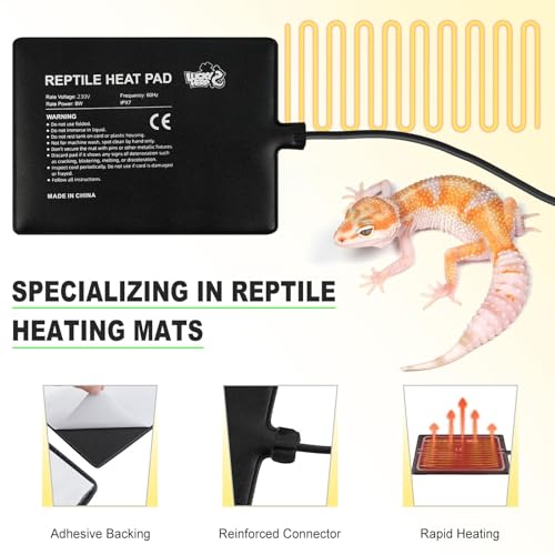 LUCKY HERP Reptile Heat Pad 8x18 Inch 24w, Under Tank Terrarium Heating Pad with Adjust Knob, Reptile Heat Mat for Turtle, Lizard, Hermit Crab, Frog, Snake - size: 8x18 Inch