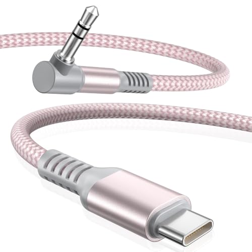 Elebase iPhone 17 Aux Cable 4FT,USB C to Right Angle 3.5MM Audio Adapter - color: Right Angle-Pink, size: 4ft/1.2m