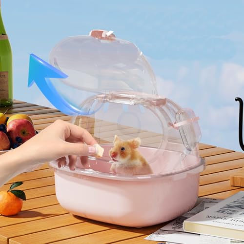 Small Animal Carrier Cage with Water Bottle, Portable Hamster Travel Carrier Carry Case for Small Pets, Gerbils, Mice, Dwarf Hamster (Pink) - color: Pink