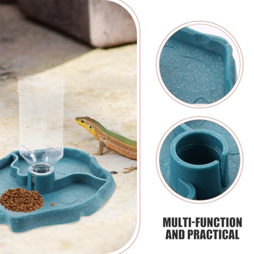 Beavorty Automatic Reptile Water Feeder Bowl for Tortoises and Lizards, Reptile Water Dish with Reservoir, Sturdy Pet Feeding Accessory for Terrariums, Blue and Brown
