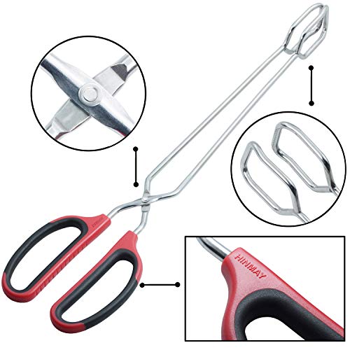 HINMAY Extra Long Scissor Tongs 16-Inch Stainless Steel Barbecue Grilling Tongs - color: Red, size: 16"