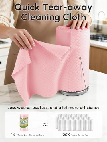 Microfiber Cleaning Cloths Roll 75 Pack 12x12 Inch Lint Free - color: Pink Ripple