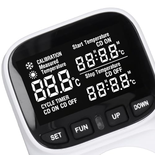 Digital Thermostat Plug Socket, LCD Backlit Screen Temperature Controller with IP67 Probe, Heating Cooling Switch Outlet for Fish , Greenhouse, Reptile Terrarium
