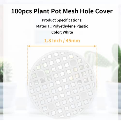 Bivethoi 100pcs Plant Pot Mesh Hole Cover Bonsai Drainage Mesh Insert, Flower Pot Hole Mesh Pad Bottom Grid Mat, Round Mesh Screen Pot Bottom Gasket for Garden Prevent Soil Loss (1.8" / 45mm, White) - color: White, size: 100pcs