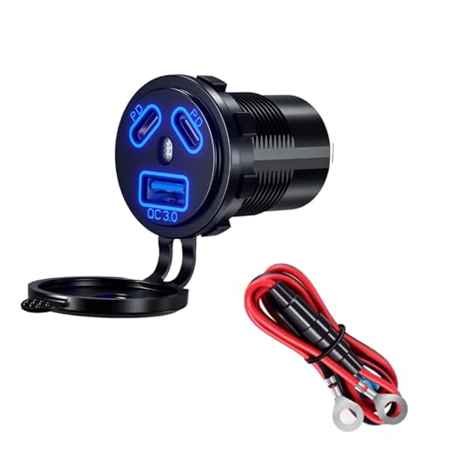 DC 12V-24V Car Charger Socket with PD & QC3.0 Ports LED Indicator Design Waterproof USB Outlet for Car Motorcycle Truck