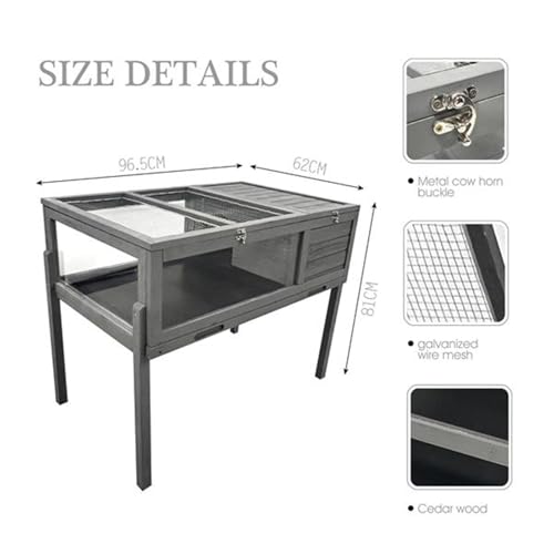 Turtle Habitat, Wooden Turtle House with Removable Legs, Small Animal Reptile cage, pet Supplies, Indoor and Outdoor use, Gray