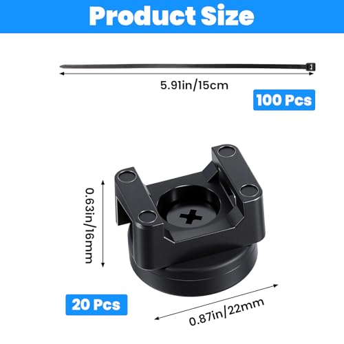Molain 20Pcs Magnetic Zip Tie Mounts with 100Pcs Magnetics Cable Ties