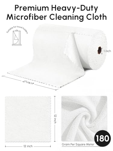 Microfiber Cleaning Cloths Roll 75 Pack 12x12 Inch Lint Free - color: White