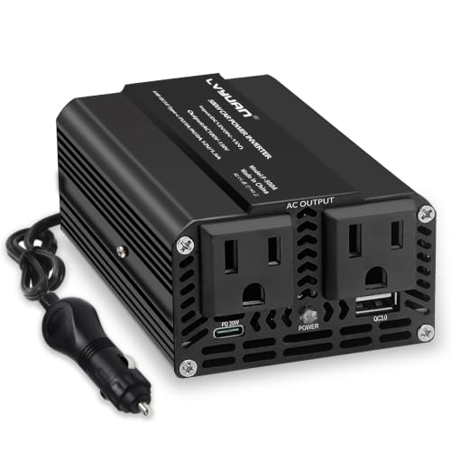 LVYUAN 500W Power Inverter for Vehicles DC 12V to 110V AC Car Plug Adapter Outlet Converter with PD 20W with USB Fast Charging Ports and 2 AC Outlets Car Charger Adapter