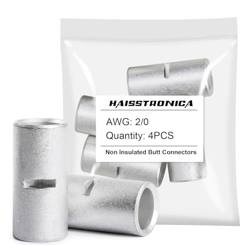 haisstronica 4PCS Non-Insulated Butt Connectors AWG 2/0 Tinned Copper - size: 2/0 AWG