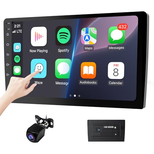 Haudio 10.1-Inch Double-DIN Android Car Stereo, Wireless Apple CarPlay and Android Auto, 2GB RAM, 64GB Storage, Bluetooth, Backup Camera, GPS Navigation, Wi-Fi, FM/AM/RDS Radio, 1280 x 720 Touchscreen - size: 10.1 inch