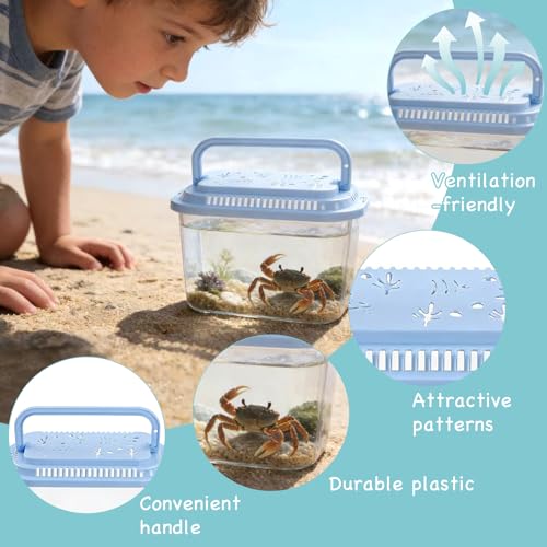 10 Pcs Reptile Terrariums Carrier Cage with Lids, Plastic Fish Tank with Handle, Small Aquarium Transport Container Portable, Fish Bucket for Crab Beach Turtle Pets