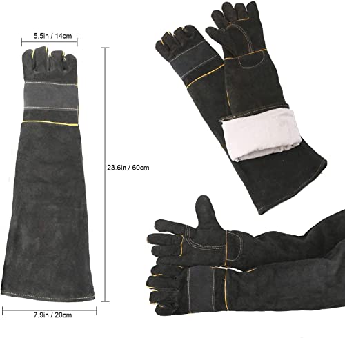 AOWPFVV Long Sleeve Thick Leather Animal Handling Glove Anti Scratch Protective Gloves for Training Dog Cat Bird Snake Parrot Lizard Wild Animals Reptiles,Bite Resistant Gloves(Large,23.6in) - color: Black Size Large 23.6in