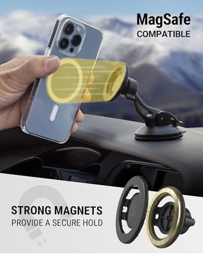 Scosche MagicMount™ SMSWD Magnetic Phone Holder for Car Dashboard/Windshield, MagSafe Stand, Suction Cup Phone Mount Compatible with iPhone 16 15 14 13 12 Series, Mag Safe Case & All Cell Phone - size: 1 Pack, style: Window / Dash Suction