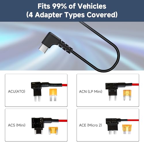 3-Lead USB C Dash Cam Hardwire Kit, Digital Voltage Display, 12V-24V to 5V - size: KS3