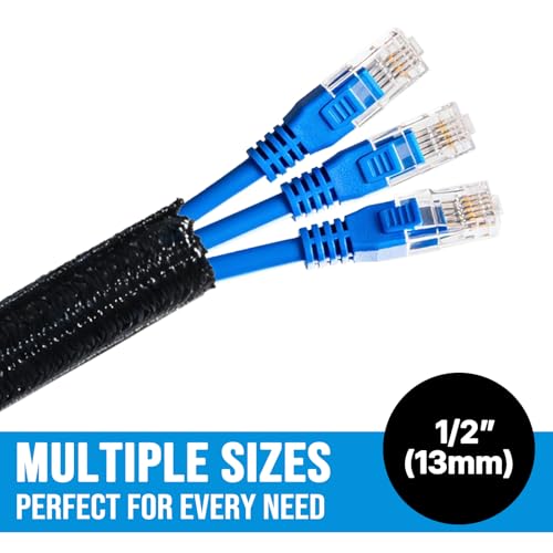 6.5ft - 1/2 inch Cord Protector Wire Loom Tubing Cable Sleeve Split Sleeving for USB Cable Power Cord Audio Video Cable – Protect Cat from Chewing - Black
