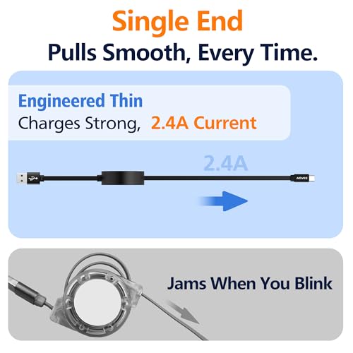 AGVEE 1.6ft Fixed / 3.3ft Extend Single-End Retractable USB C Cable - size: 1.6ft Fixed / 3.3ft Extend