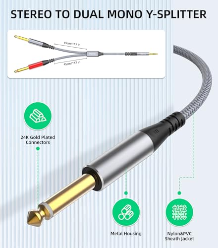 Tisino 3.5mm to 1/4" Adapter Stereo(L/R) Audio Splitter Cable, 3.3FT/1m - size: 3.3 ft