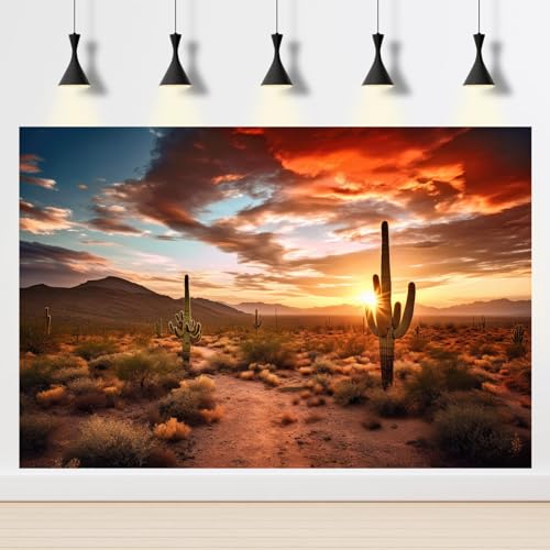 Reptile Habitat Background Sunset Desert Terrarium Background Towering Saguaro Cacti Silhouetted Against Sky Rugged Terrain Vibrant Desert Colors Landscape Tank Backdrop Vinyl 30x18in - color: Cacti Red, size: 30(W)x18(H)inches/ 75(W)*45cm(H)
