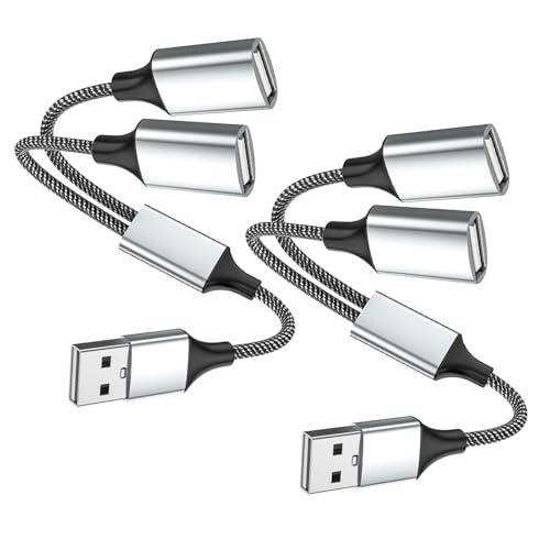 Fidioto 2 Pack USBA Male to 2 Female USB A Splitter Cable(10 inch Long), USB A Splitter 1 in 2 Out Support Data Transfer and Charging for Printer/USB Keyboard/Flash Drive/PlayStation/Laptop/LED Etc - style: 2Pack-1 in 2 out-10in