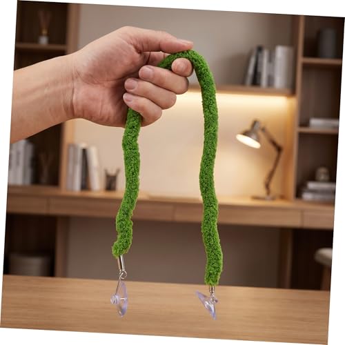 DECHOUS Flexible Green Plush Reptile Jungle Vine Rope with Suction Cup Hook for Lizard and Chameleon Tank Habitat, Realistic Design Climbing Accessory for Terrarium Enclosure