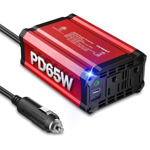 300W Car Power Inverter, DC 12V to 110V AC, PD65W QC18W 2 Outlets - color: Red-300w-65